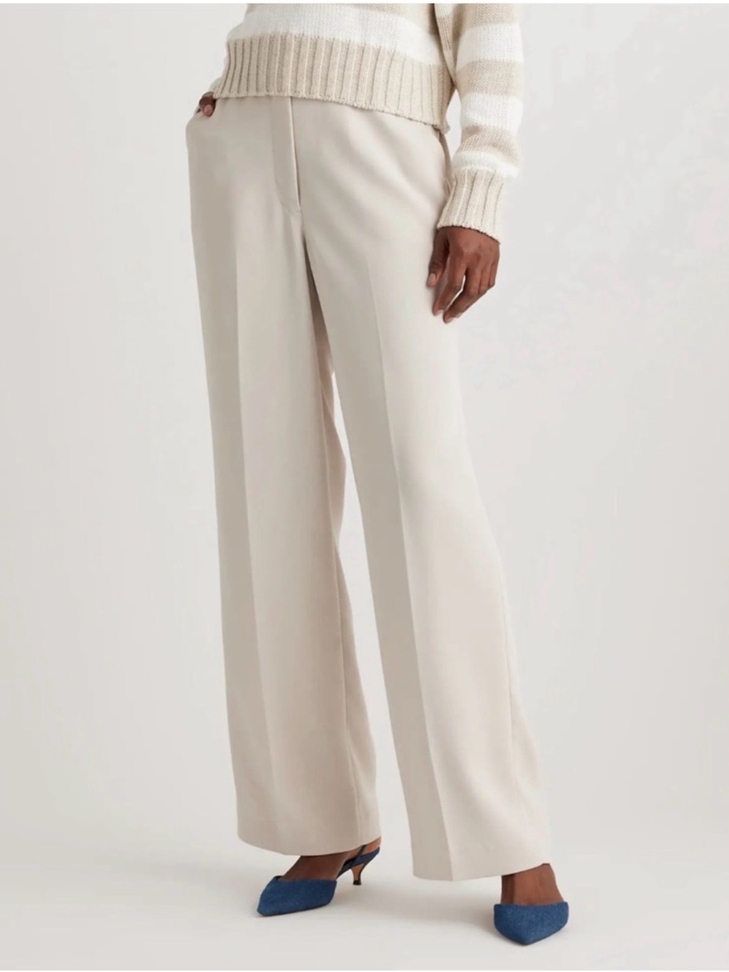 Quince Stretch Crepe Classic Trouser Pants Textured Sand Size 10
